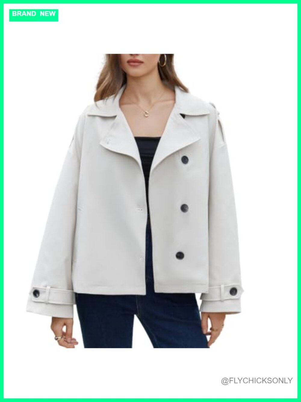 Women's Cropped Trench Coat Short Button Jacket Long Sleeve Lapel